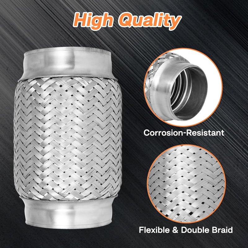 SVULK Exhaust Flex Pipe, 2.75" Double Braid Stainless Steel Flexible Pipe, Heavy Duty Exhaust Flexible Tube Overall Length 5.9"/150mm, 2PCS - Image 3